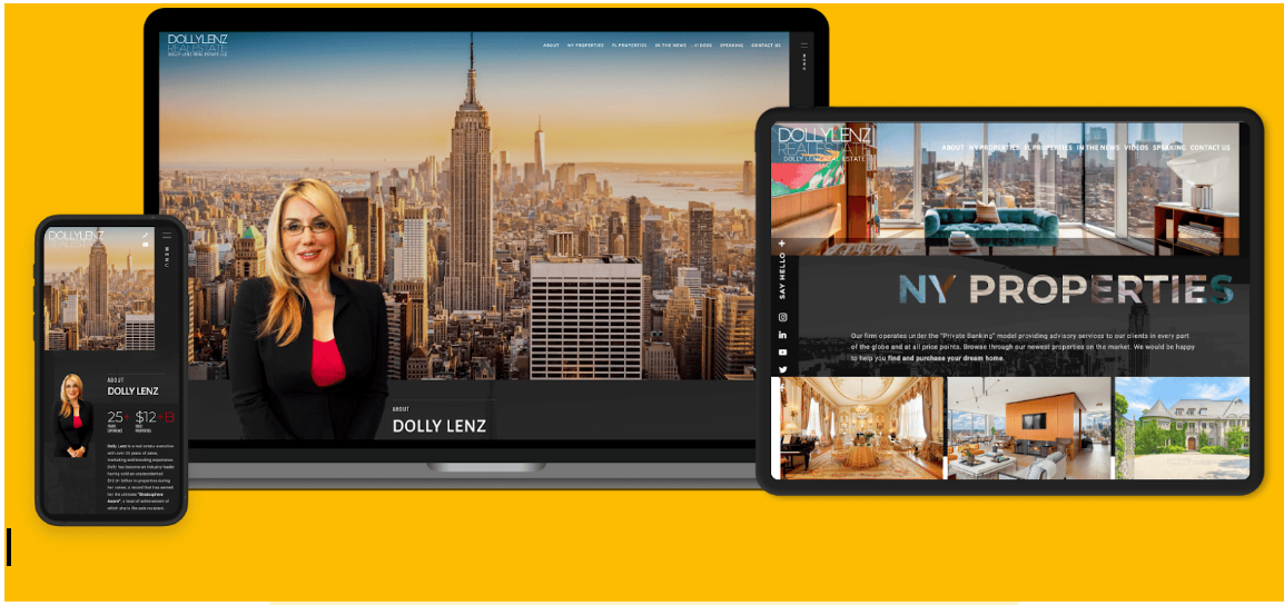 Dolly Lenz website interface on mobile and web
